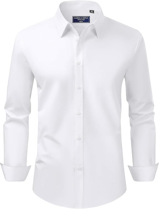 HOTAlimens & Gentle Men's Dress Shirt Regular Fit Stretch Stain Shield Long Sleeve Solid Business Wedding Button Down Shirts