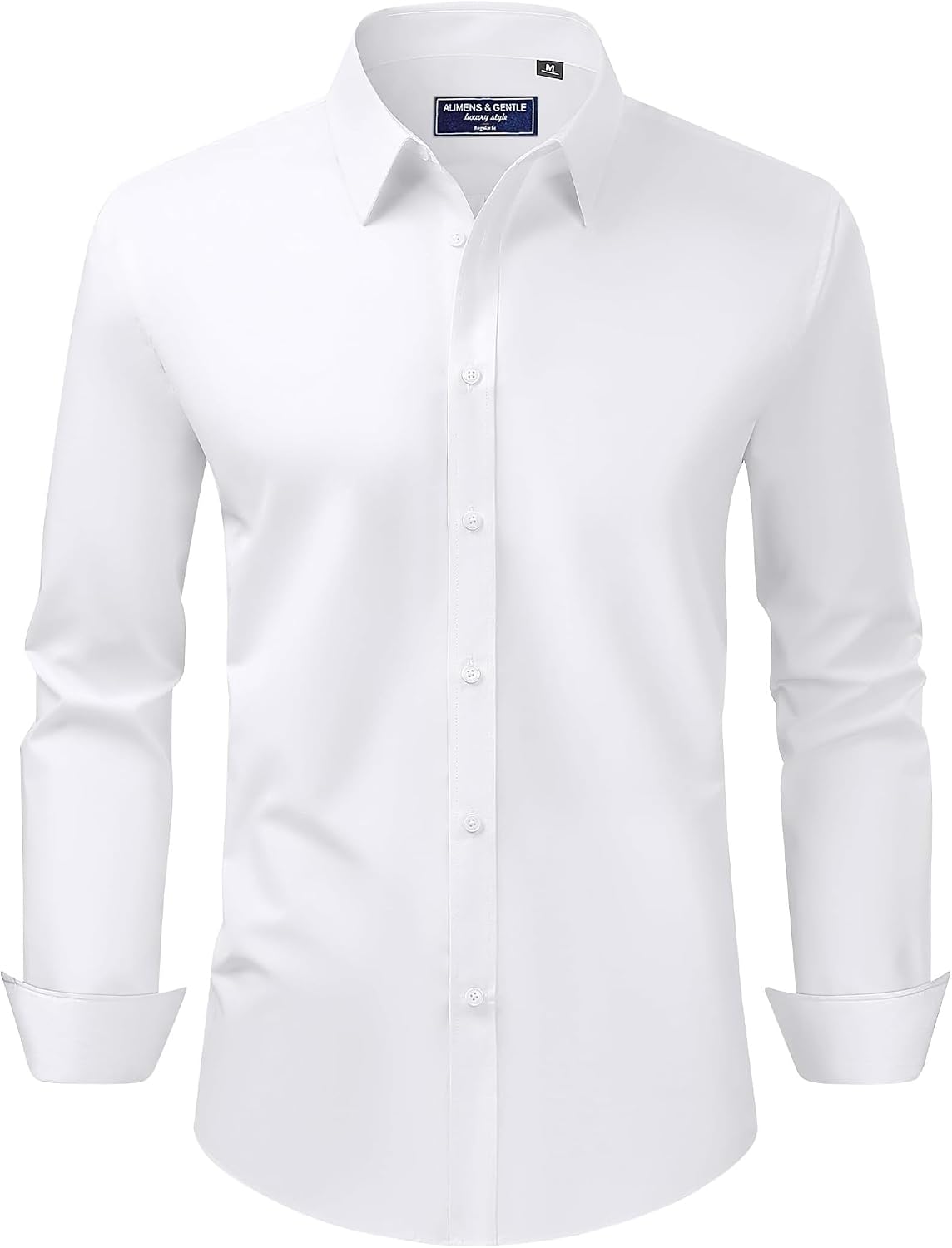 HOTAlimens & Gentle Men's Dress Shirt Regular Fit Stretch Stain Shield Long Sleeve Solid Business Wedding Button Down Shirts