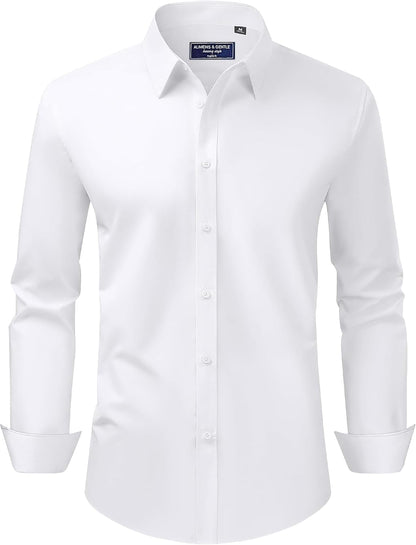 HOTAlimens & Gentle Men's Dress Shirt Regular Fit Stretch Stain Shield Long Sleeve Solid Business Wedding Button Down Shirts