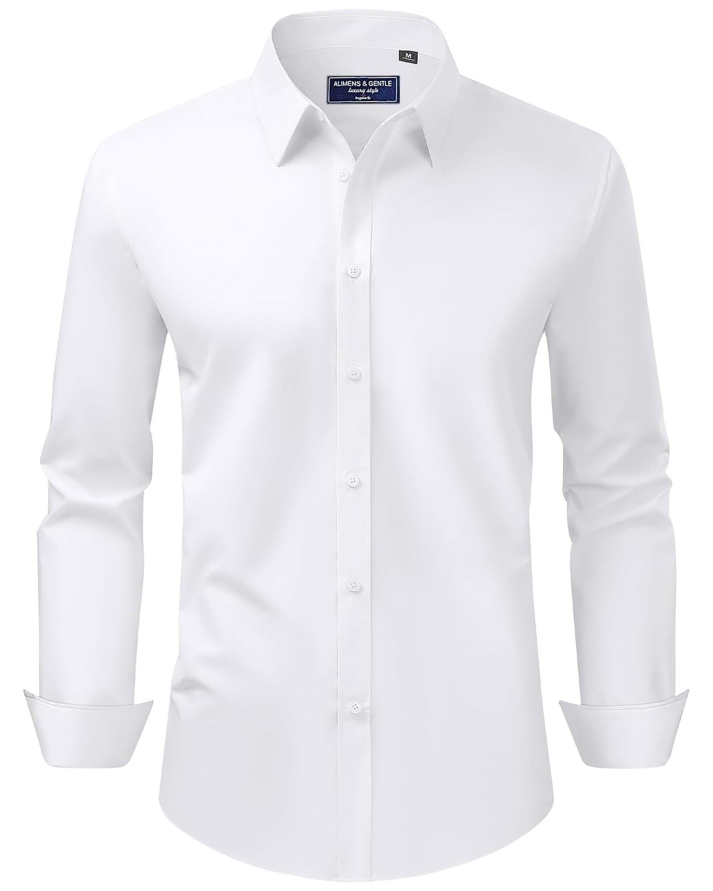 HOTAlimens & Gentle Men's Dress Shirt Regular Fit Stretch Stain Shield Long Sleeve Solid Business Wedding Button Down Shirts