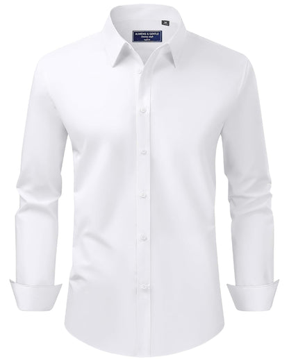 HOTAlimens & Gentle Men's Dress Shirt Regular Fit Stretch Stain Shield Long Sleeve Solid Business Wedding Button Down Shirts