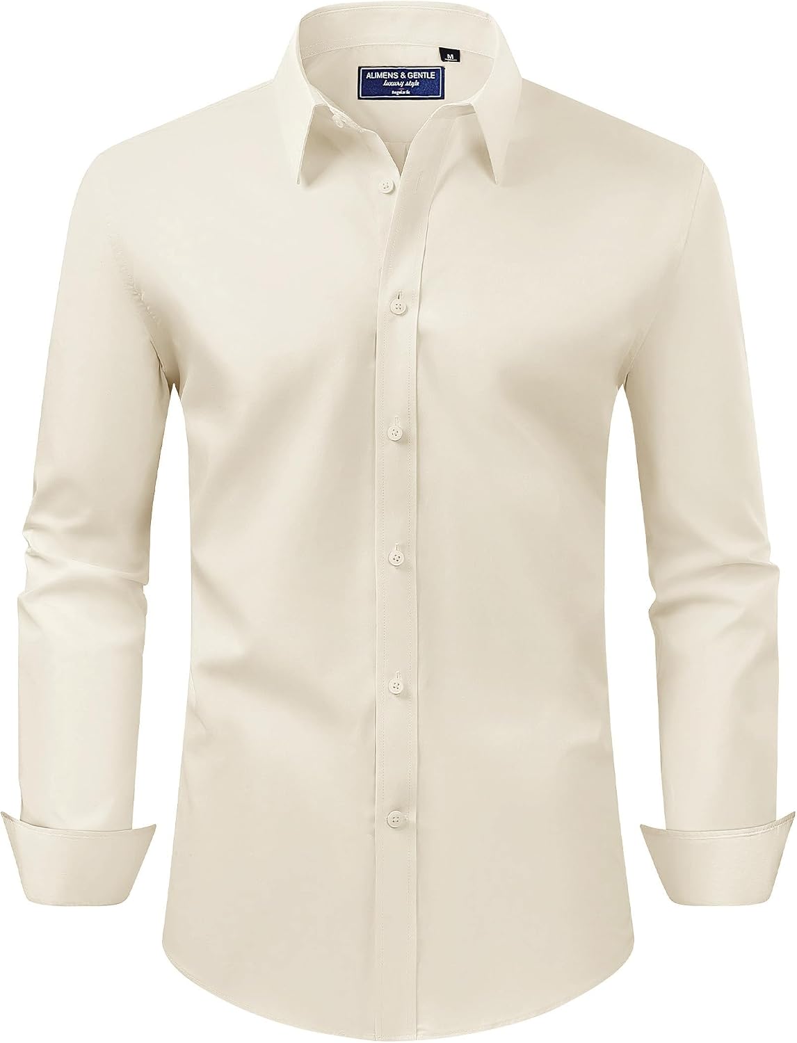 HOTAlimens & Gentle Men's Dress Shirt Regular Fit Stretch Stain Shield Long Sleeve Solid Business Wedding Button Down Shirts