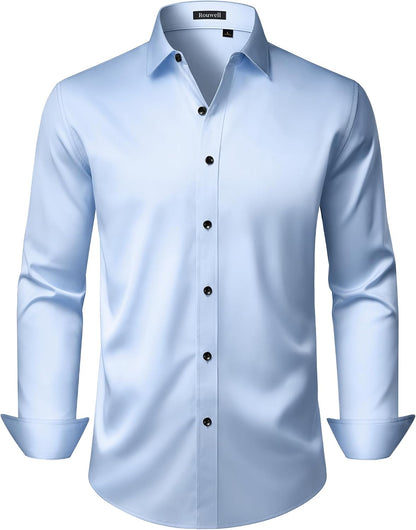 HOTMens Wrinkle Free Dress Shirts Regular Fit Business Button Down Shirt Formal Long Sleeve Wedding Stretch Shirts