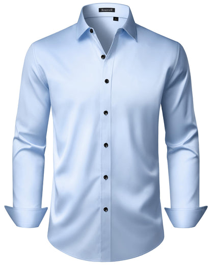 HOTMens Wrinkle Free Dress Shirts Regular Fit Business Button Down Shirt Formal Long Sleeve Wedding Stretch Shirts