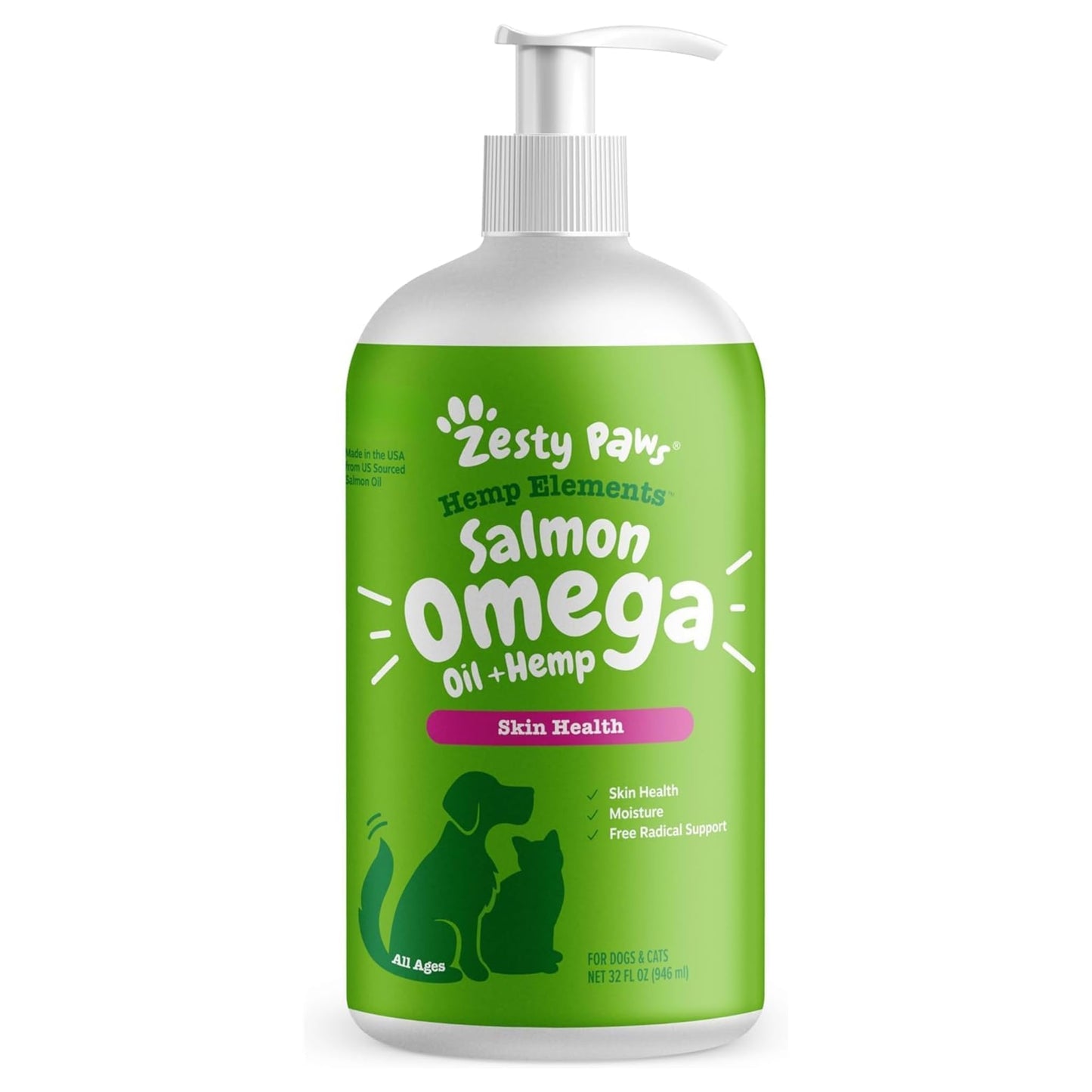 HOTZesty Paws Wild Alaskan Omega-3 Blend Pollock + Salmon Oil for Dogs and Cats- Skin and Coat Support, Omega 3 Supplement for Pets, 32oz