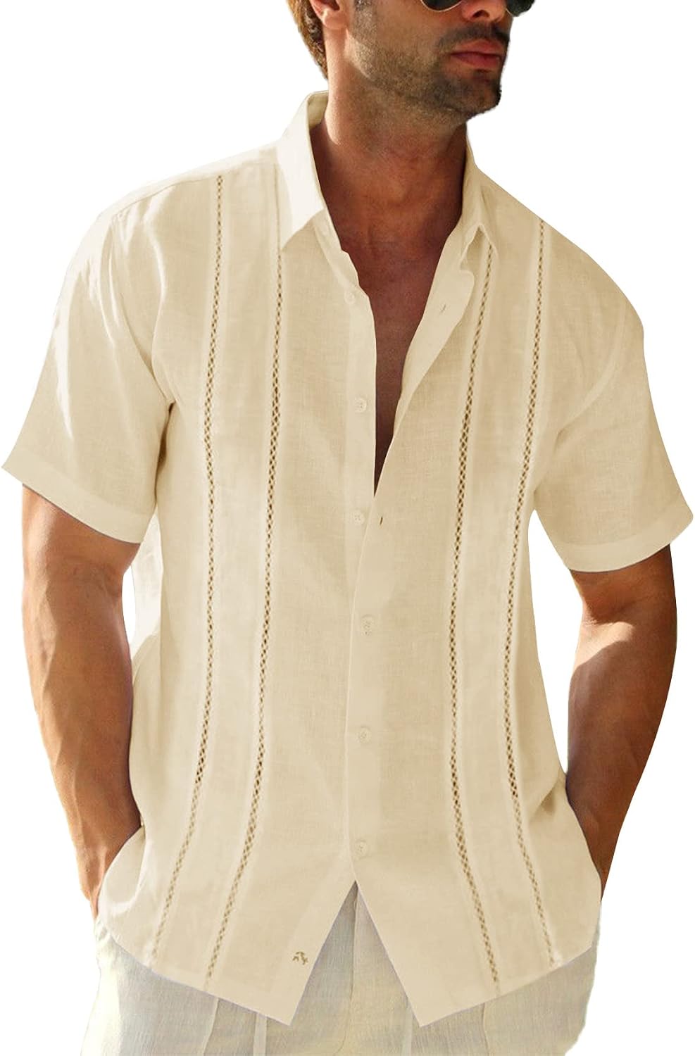 HOTRuncati Mens Short Sleeve Guayabera Shirts Linen Button Down Cuban Shirt | Cotton blend, Mexican style, Button up, Embroidered, Loose fit, Barong tagalog, Bowling shirts, for Summer Beach, Wedding