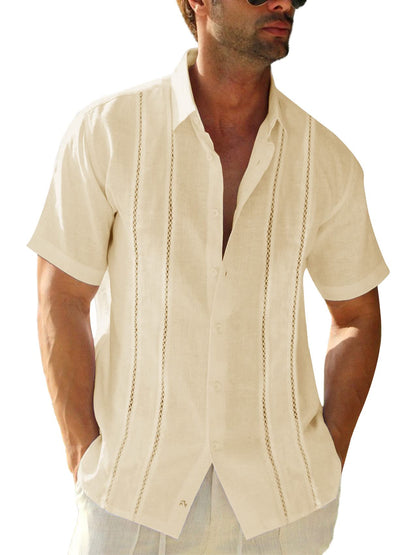HOTRuncati Mens Short Sleeve Guayabera Shirts Linen Button Down Cuban Shirt | Cotton blend, Mexican style, Button up, Embroidered, Loose fit, Barong tagalog, Bowling shirts, for Summer Beach, Wedding