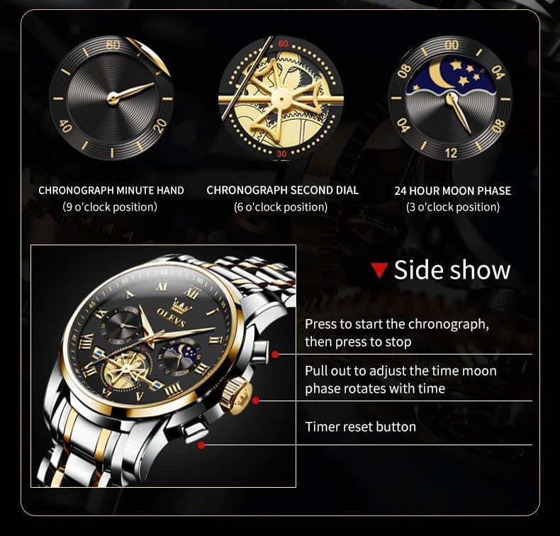 HOTOLEVS Watches Men Waterproof Luxury Big Face Mens Watch Stainless Steel Quartz Analog Dress Watches for Men Luminous Multifunction Man Watch Relojes De Hombre