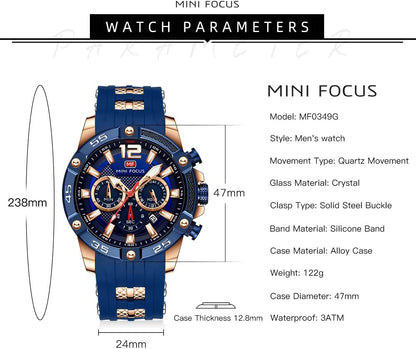HOTMF MINI FOCUS Men Watches Unique Casual Wrist Watches (Chronograph/Waterproof/Luminous/Calendar/24 Hours) Silicon Band Fashion Watches for Men
