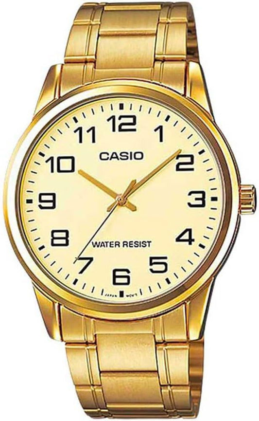 HOTCasio #MTP-V001G-9B Men's Standard Gold Tone Stainless Steel Easy Reader Watch