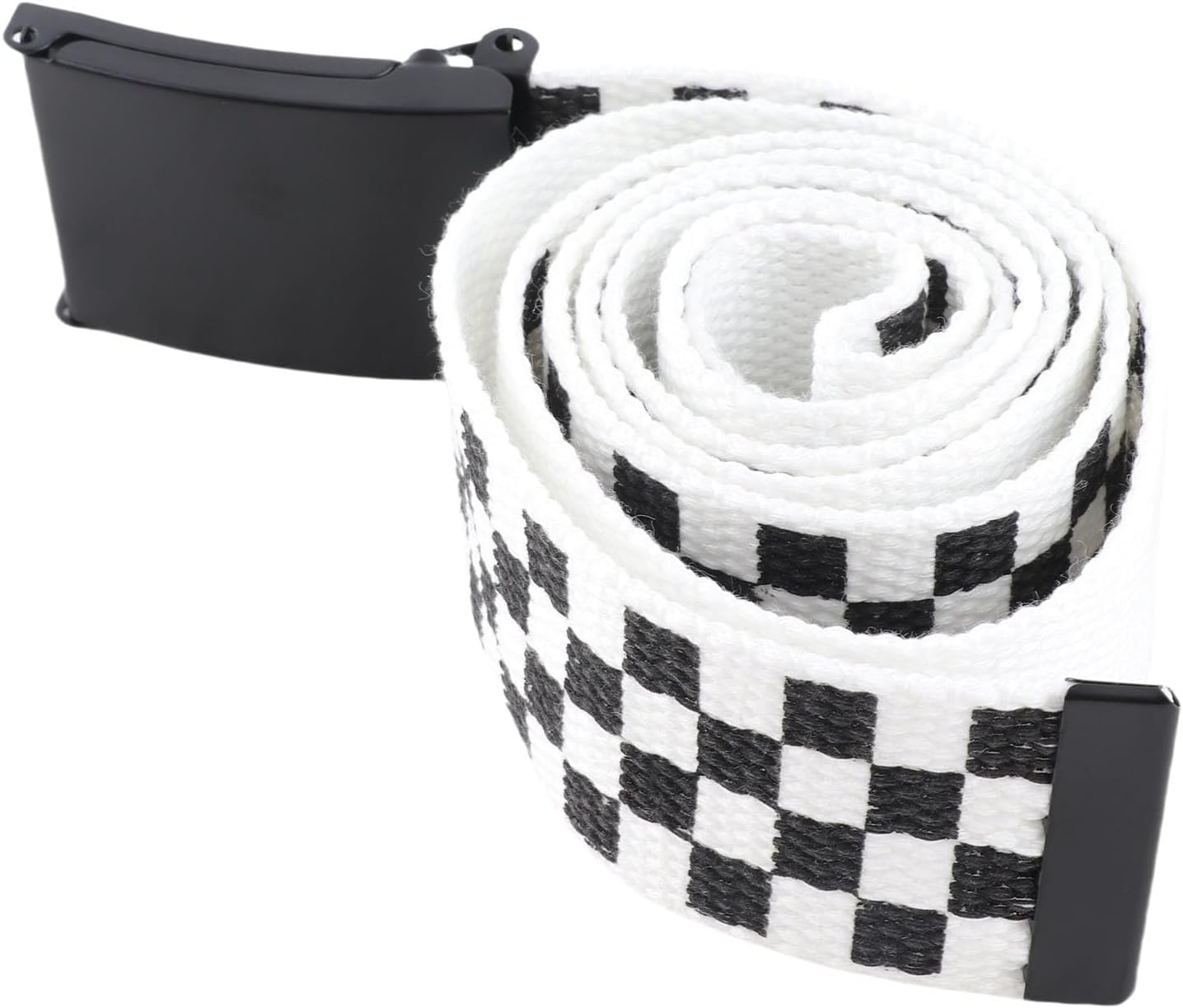 HOTClassic Checkered Canvas Belt, 43" Adjustable Length, Black and White Grid Strap with Military Style Metal Buckle, Cut to Size Punk Rock Flip Top Casual Belt for Daily Fashion Outfit Decoration
