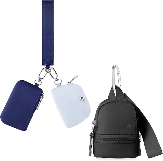 HOTMini Backpack Keychain Wristlet Pouch Small Change Coin Purse Cute Zipper Wallet With 3 RFID Card Slots+Zip Around Dual Pouch Wristlet