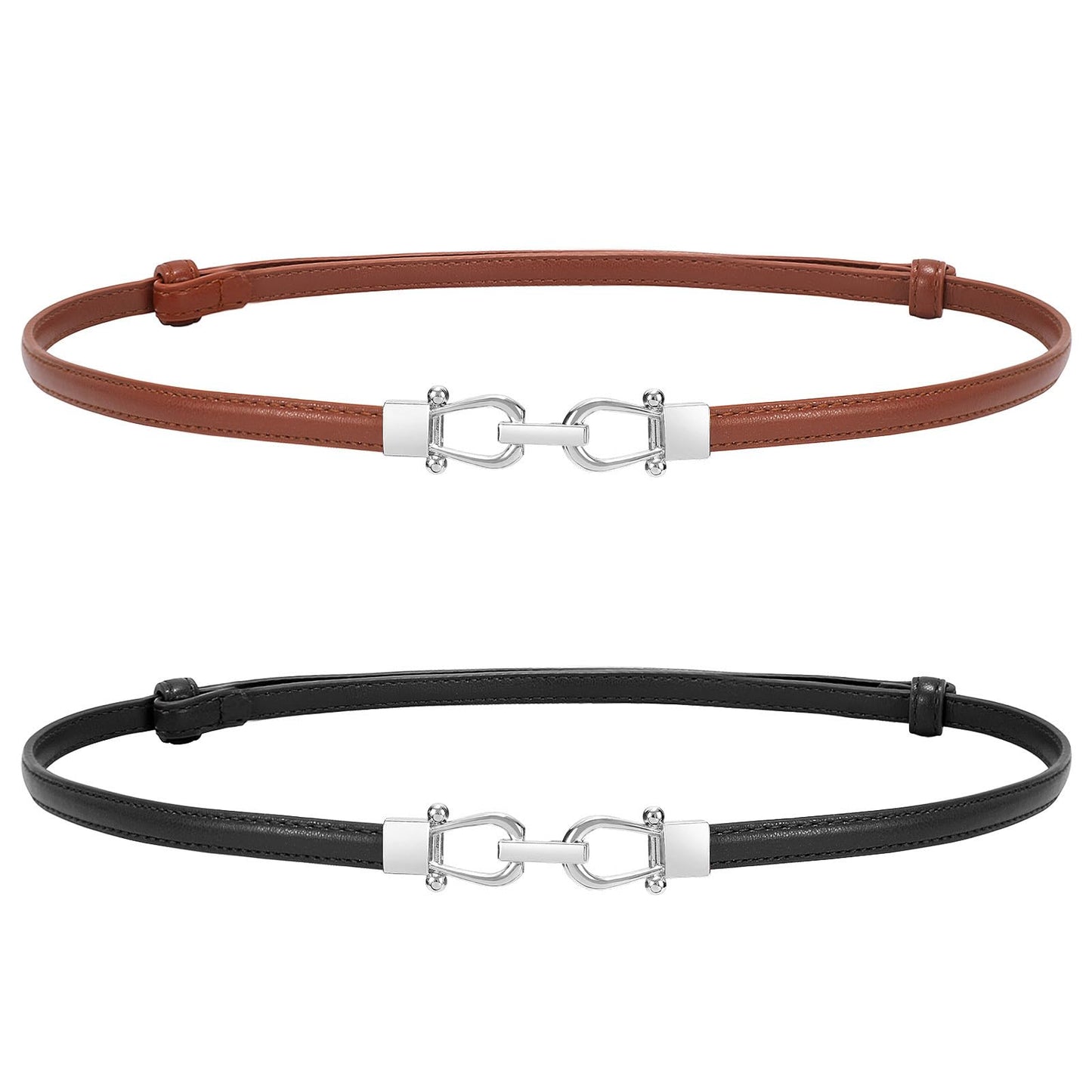 HOTWERFORU Women Classic Leather Belt With Square Gold Silver Buckle For Jeans Pants