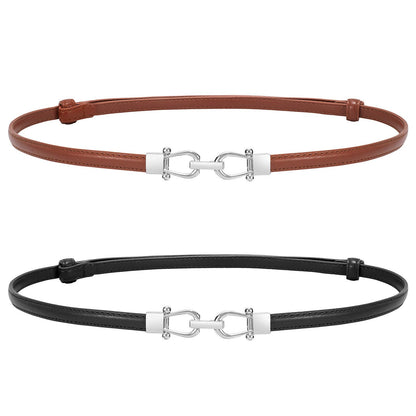 HOTWERFORU Women Classic Leather Belt With Square Gold Silver Buckle For Jeans Pants