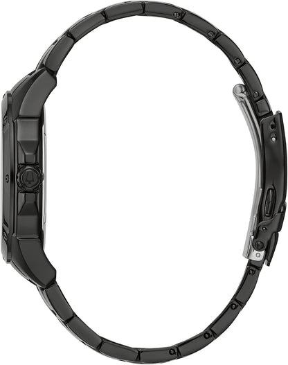 HOTBulova Men's Classic Dress 6-Hand Multi-Function Day/Date Quartz Watch, Black Patterned Dial, 43mm