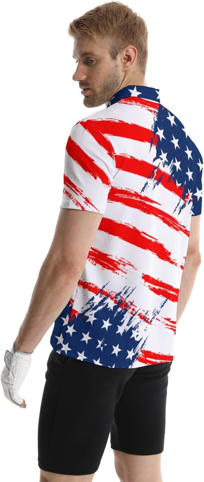 HOTGolf Polo Shirts for Men Funny Print Quick Dry Short Sleeve Performance Golf Shirts Moisture Wicking Polo Shirts