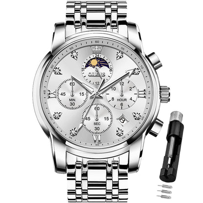 HOTOLEVS Watch for Men Diamond Business Dress Analog Quartz Stainless Steel Waterproof Luminous Date Two Tone Luxury Casual Wrist Watch Blue