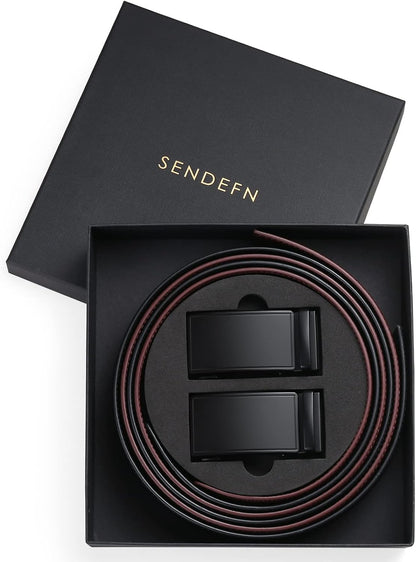 HOTSENDEFN 2 Pack Ratchet Belt Men, Men Leather Belts in Gift Set Box for Dress Casual, Size Adjustable Trim to Fit