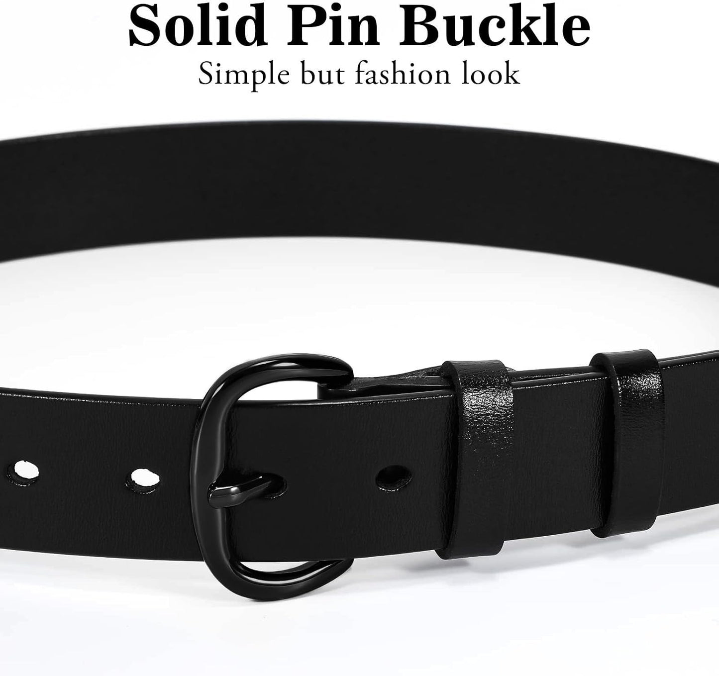 HOTWHIPPY Women Leather Belt for Jeans Pants Dresses Black Ladies Waist Belt with Pin Buckle