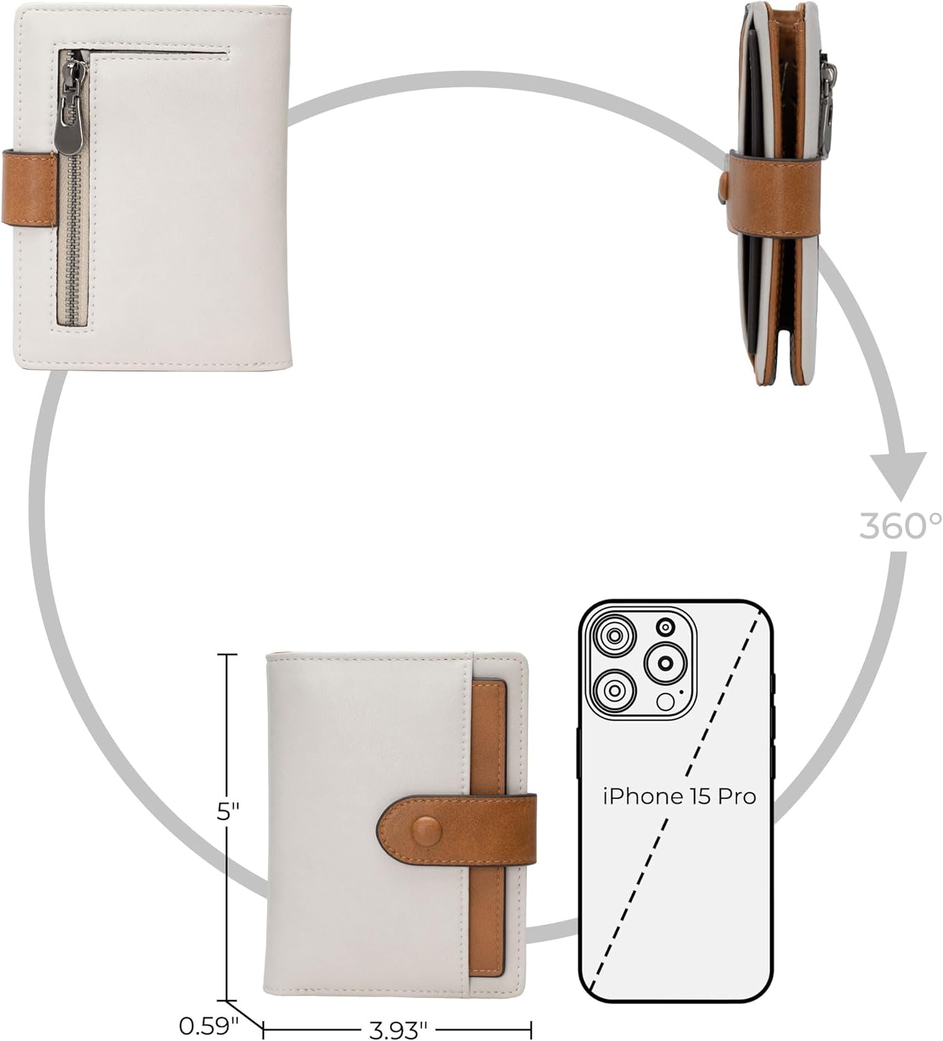 HOTAlldaily Small Slim RFID Blocking Leather Wallet for Women, Bifold with 10 Card Slots and Coin Pocket (White&Brown)