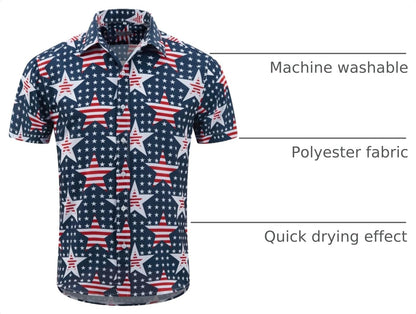 HOTMens American Flag Shirt - Patriotic Shirts for Men Short Sleeve Button Down Hawaiian Shirts