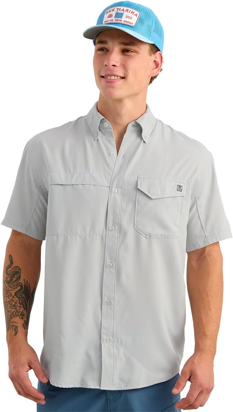 HOTHUK Men's Tide Point Kc Scott Original Artwork Short Sleeve Shirt, Fishing Button Down