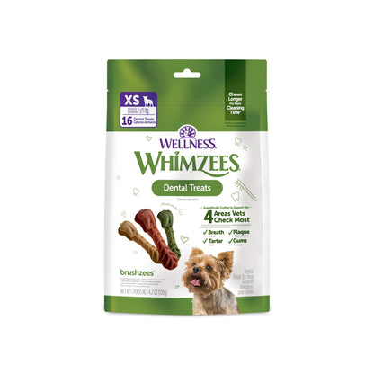 HOTWhimzees Wellness Brushzees Natural Dog Dental Treat, VOHC Accepted Chews, Freshens Breath, Extra-Small Size, 12.7 oz Bag, 48 Count