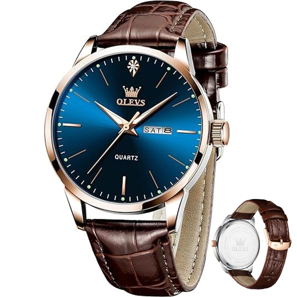 HOTOLEVS Mens Watches Vintage Leather Band Dress Classic Easy Reader Arabic Numerals Analog Quartz Waterproof Date Day Men's Wrist Watches