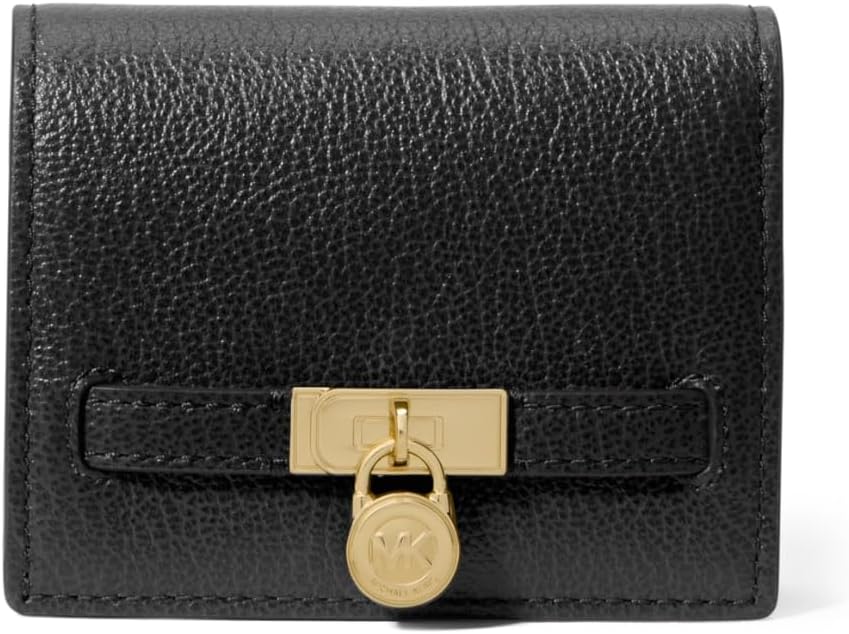 HOTMichael Kors Hamilton Small Compact Wallet, Gold-Tone Hardware/MK Signature Coated Twill/Brown/Black