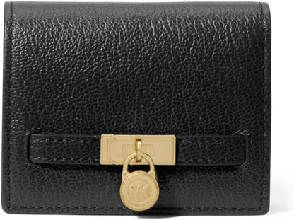 HOTMichael Kors Hamilton Small Compact Wallet, Gold-Tone Hardware/MK Signature Coated Twill/Brown/Black