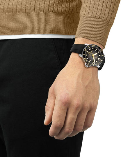 HOTTissot Mens Tissot Seastar 2000 Professional Powermatic 80 316L Stainless Steel case Automatic Watch, Black, Rubber, 22 (T1206071744101)