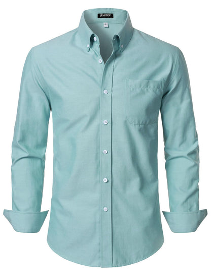 HOTJEMITOP Men's Classic Lightweight Oxford Button Down Collar Shirts Business Casual Long Sleeve Dress Shirt with Pocket