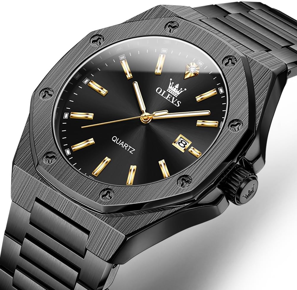 HOTOLEVS Mens Watches Octagonal Luxury Stainless Steel Dress Watches for Men Quartz Analog Large Face Luminous Relojes para Hombres