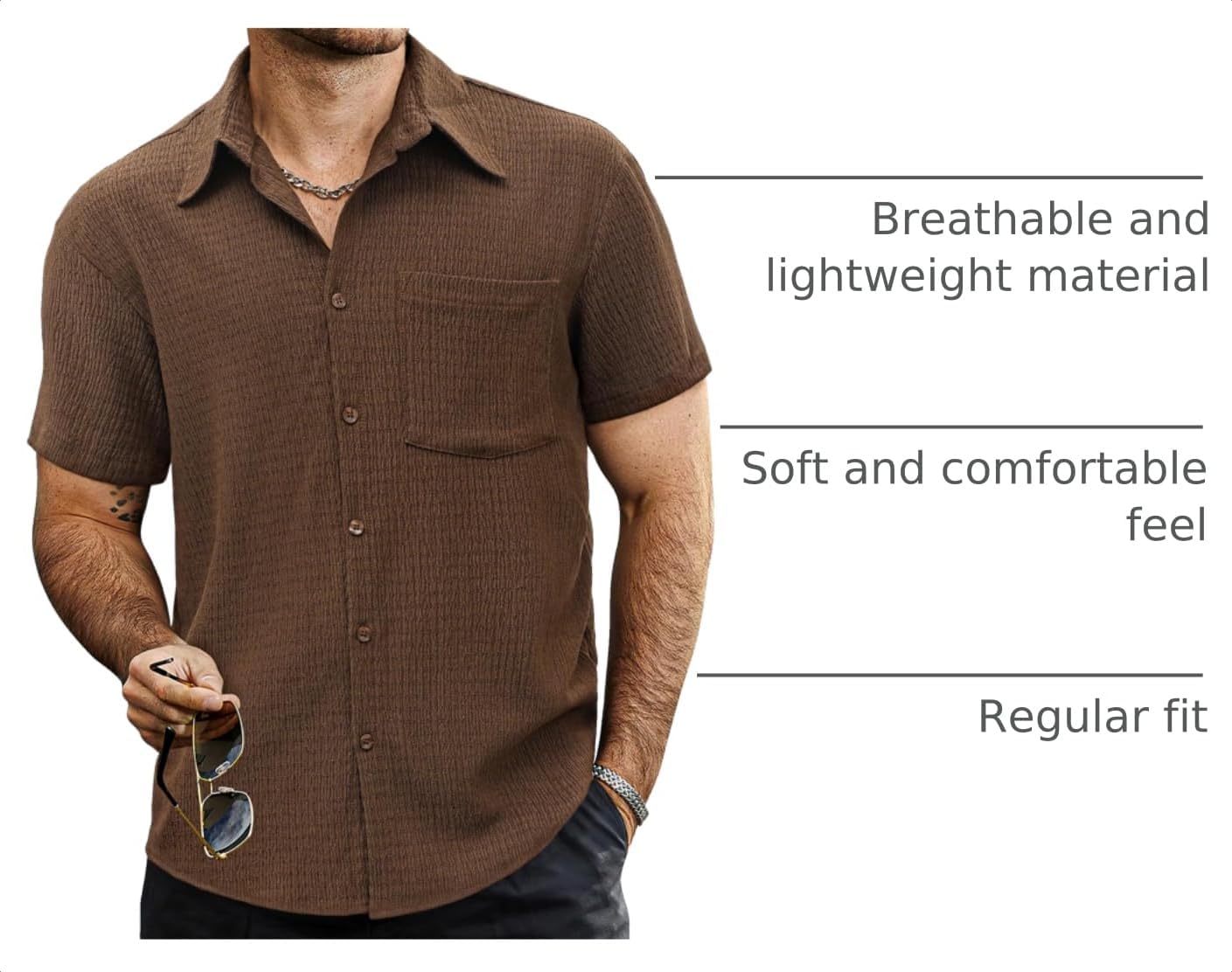 HOTVATPAVE Mens Summer Striped Shirts Button Down Short Sleeve Vintage Beach Hawaiian Shirts with Pocket