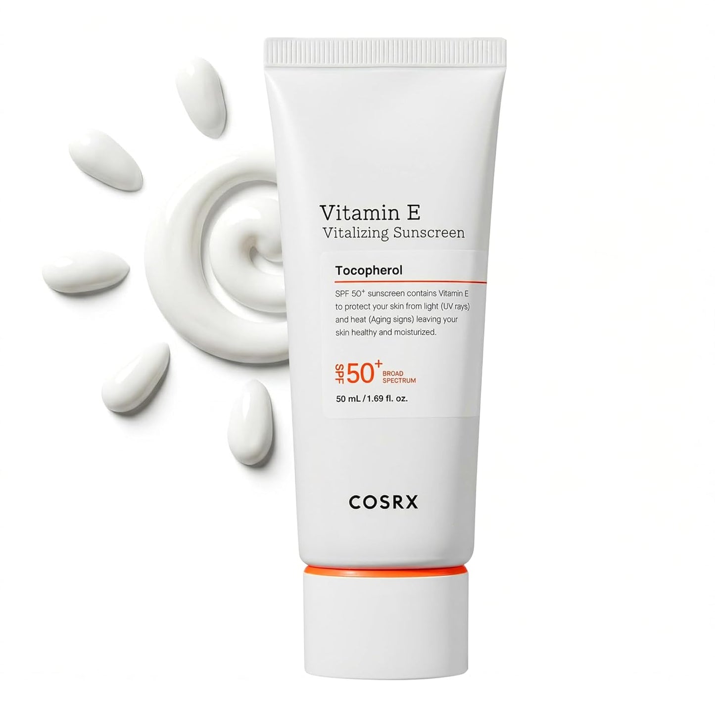 HOTCOSRX Vitamin E Sunscreen for Oily Skin SPF 50, Natural Glow Face Sunscreen, Lightweight, Non-Sticky, No White Cast, Hydrating, Beach Essentials, Summer Travel Essentials, Korean Skincare,1.69 fl oz