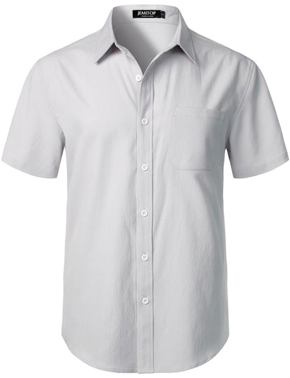 HOTJEMITOP Mens Stretch Wrinkle Free Texture Shirts | Lightweight, Summer, Beach, Stylish, Button Down, Short Sleeve, Casual, Vacation