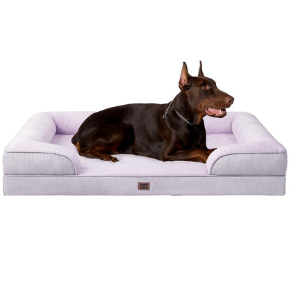 HOTEHEYCIGA Orthopedic Dog Beds for Extra Large Dogs 44x32Inch, Polyurethane Foam XL Pet Bed with Sides, Non-Slip and Egg-Crate Foam Big Dog Couch Bed with Washable Removable Cover, Grey