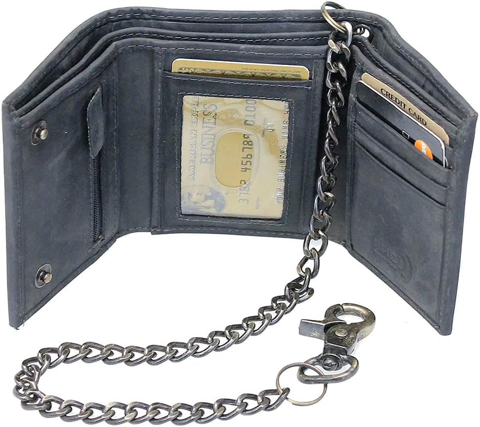 HOTVintage Black RFID Trifold Chain Wallet #WC513210KID