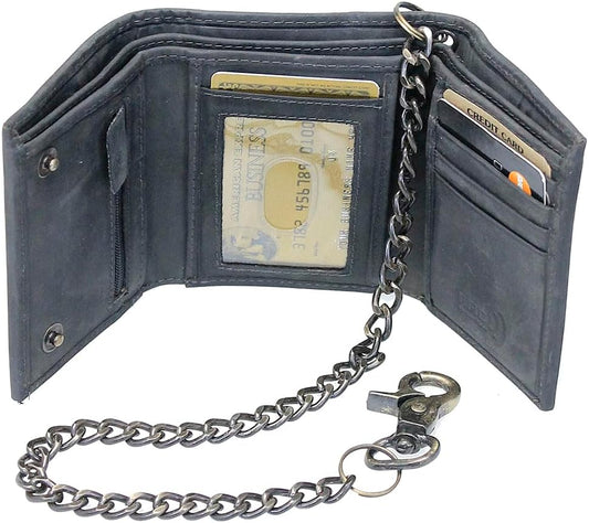 HOTVintage Black RFID Trifold Chain Wallet #WC513210KID