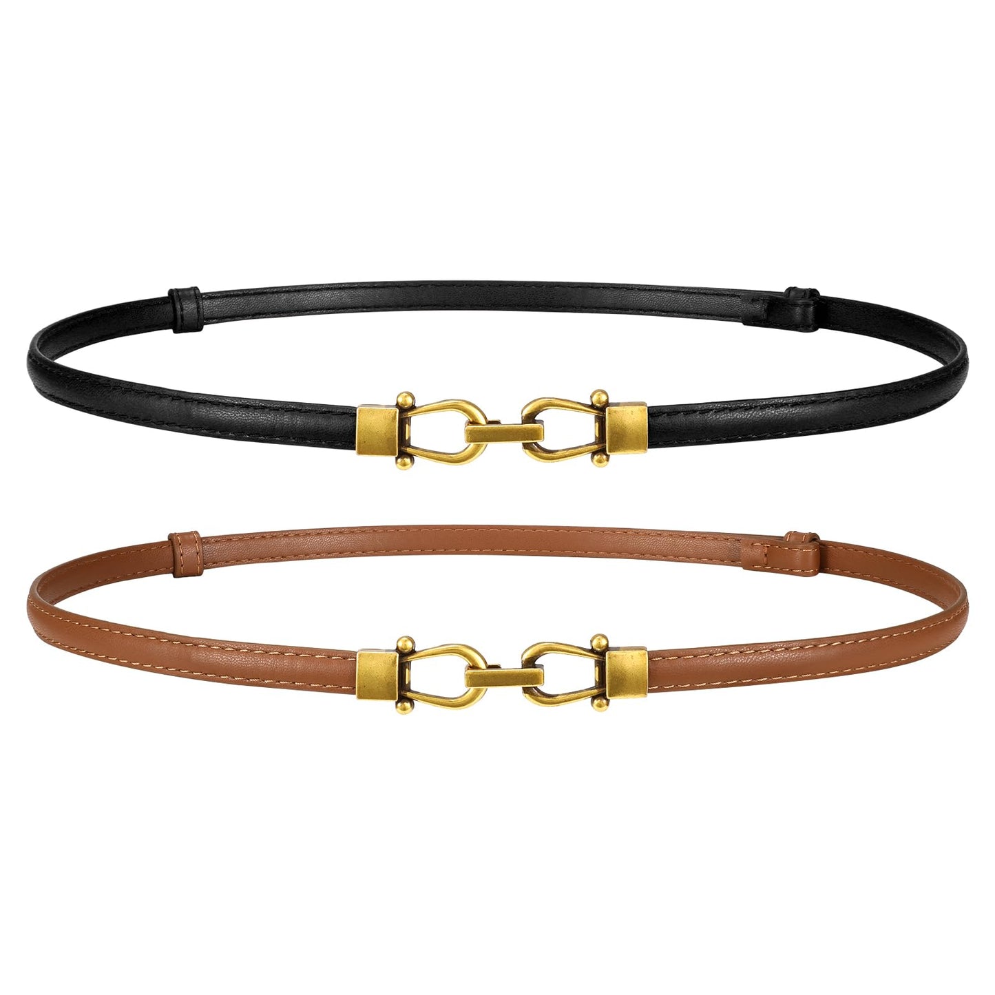 HOTWERFORU Women Classic Leather Belt With Square Gold Silver Buckle For Jeans Pants