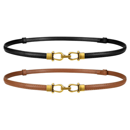 HOTWERFORU Women Classic Leather Belt With Square Gold Silver Buckle For Jeans Pants