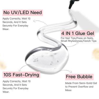 HOTCurvlife 10g Semi-Solid Glue and 20ml Pinpoint Glue Remover Kit - Gel for Press on Nails, Quick Dry No UV Lamp Needed with Gentle Non-Acetone Remover, Fake Nail Tips