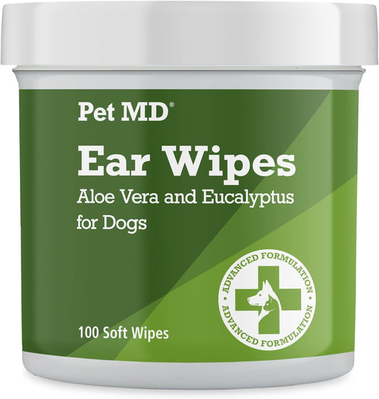 HOTPet MD Dog Ear Cleaning Wipes – Otic Cleanser for Dogs - 100 ct | Soothing Ear Care with Aloe Vera & Eucalyptus, Regular Wipes