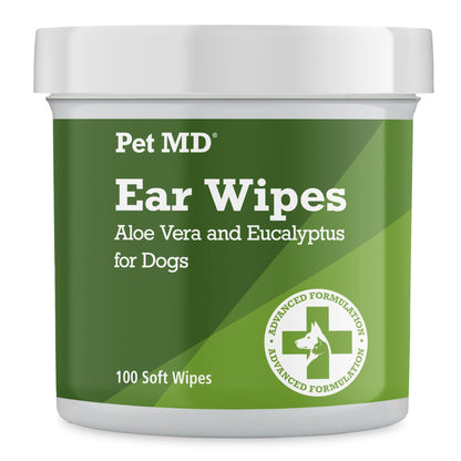 HOTPet MD Dog Ear Cleaning Wipes – Otic Cleanser for Dogs - 100 ct | Soothing Ear Care with Aloe Vera & Eucalyptus, Regular Wipes