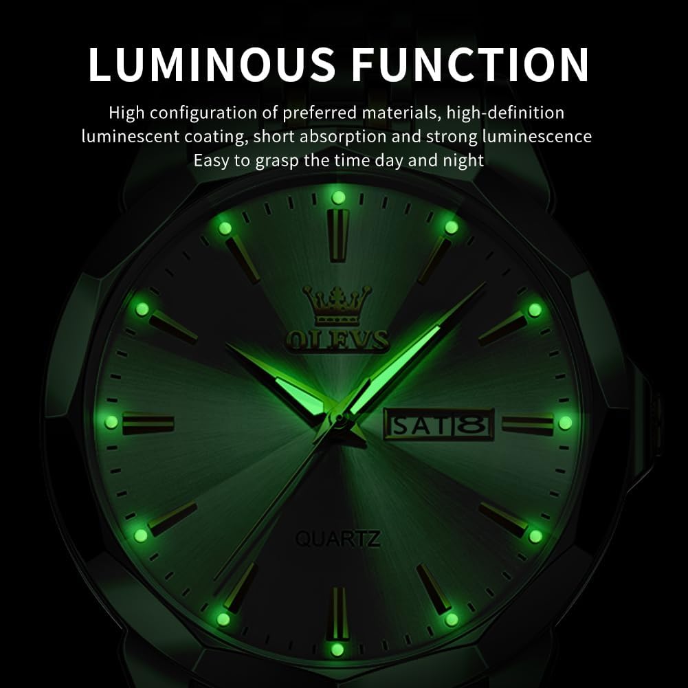 HOTOLEVS Watch for Men Diamond Business Dress Analog Quartz Stainless Steel Waterproof Luminous Date Two Tone Luxury Casual Wrist Watch Blue