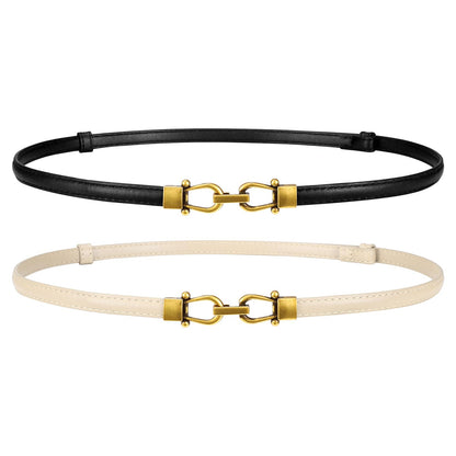 HOTWERFORU Women Classic Leather Belt With Square Gold Silver Buckle For Jeans Pants
