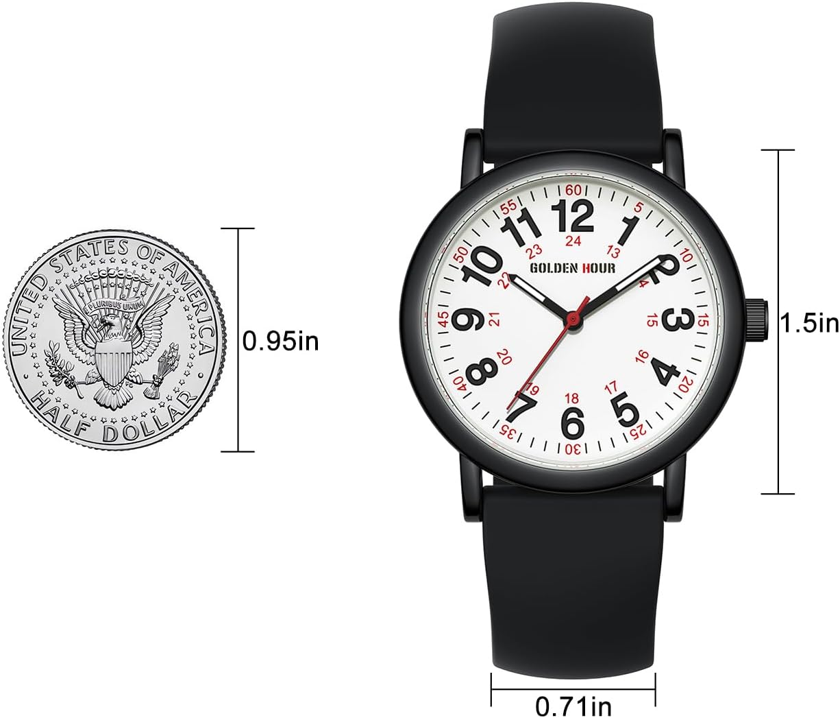 HOTGOLDEN HOUR Waterproof Nurse Watch for Medical Professionals, Students Women Men - Military Time Luminouse Easy Read Dial, 24 Hour with Second Hand, Colorful Silicone Band