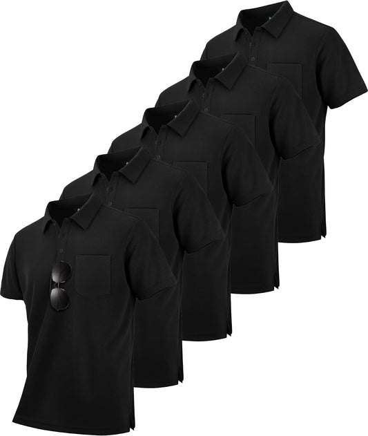 HOTSCODI 5 Pack Mens Pocket Polo Shirts Short Sleeve Multipack Golf Shirt for Men Moisture Wicking Casual Athletic Work T-Shirts