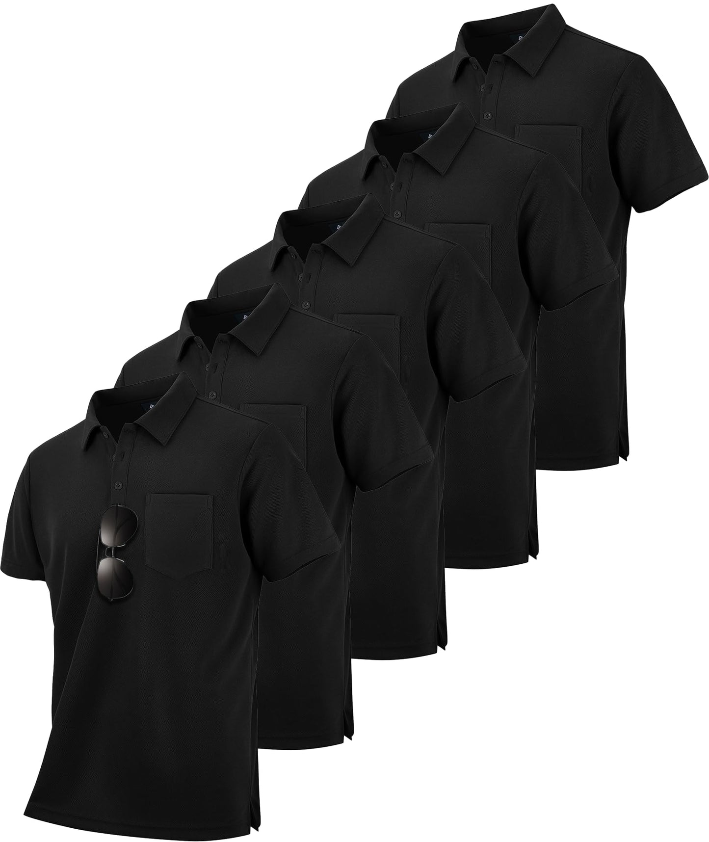 HOTSCODI 5 Pack Mens Pocket Polo Shirts Short Sleeve Multipack Golf Shirt for Men Moisture Wicking Casual Athletic Work T-Shirts
