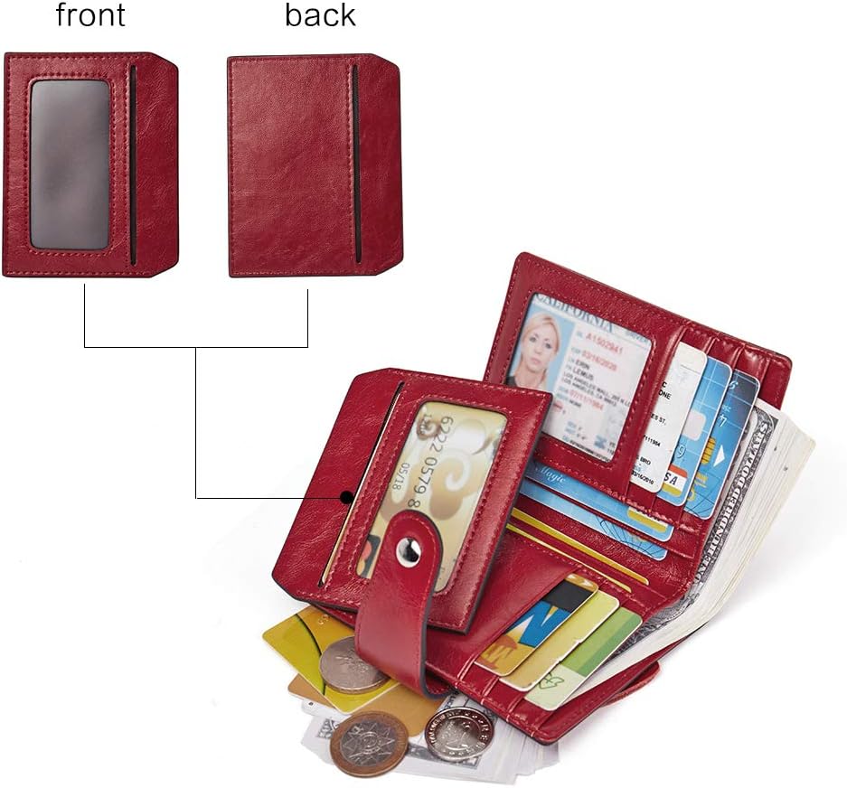 HOTBOSTANTEN Women Leather Wallet RFID Blocking Bifold Zipper Pocket Wallet Card Case Purse with ID Window